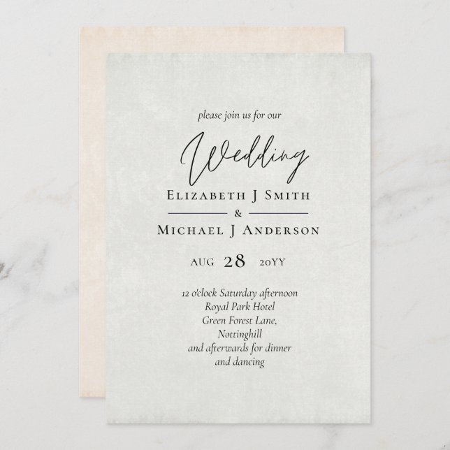 BUDGET Peach Grey Wedding Watercolor Invites (Front/Back)