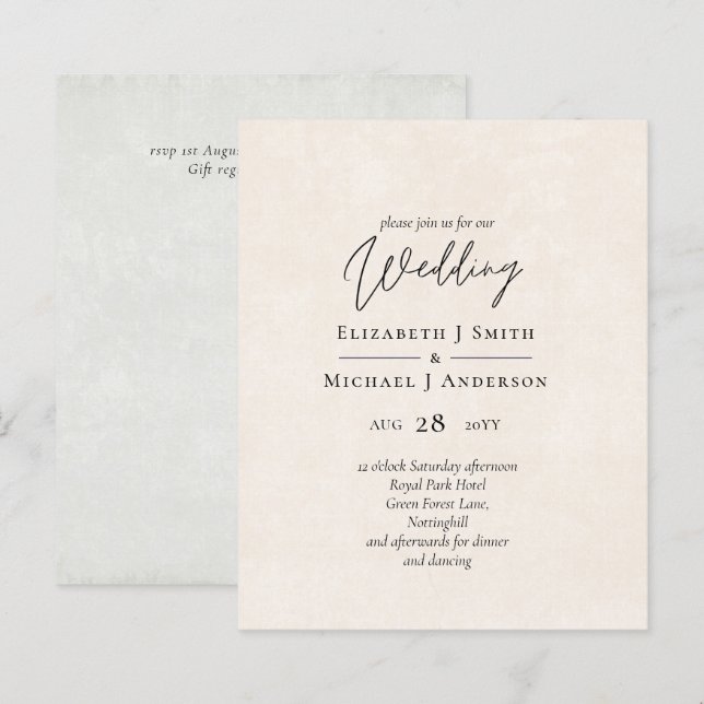 BUDGET Peach Grey Wedding Watercolor Invites (Front/Back)