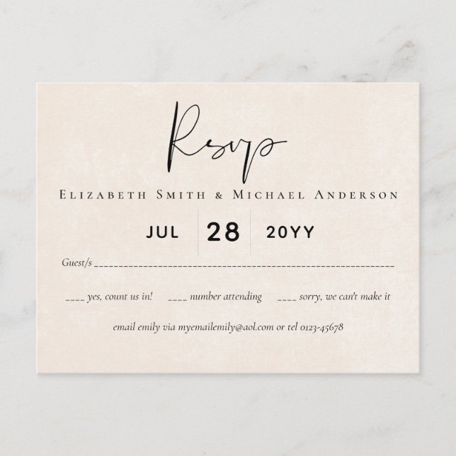 BUDGET Peach Grey Wedding Watercolor RSVP Postcard (Front)