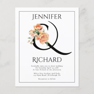 BUDGET Peach peonies QR wedding invitation Flyer