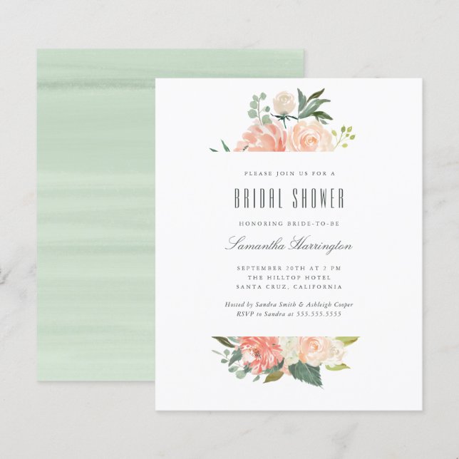 Budget Peach Watercolor Floral Bridal Shower (Front/Back)