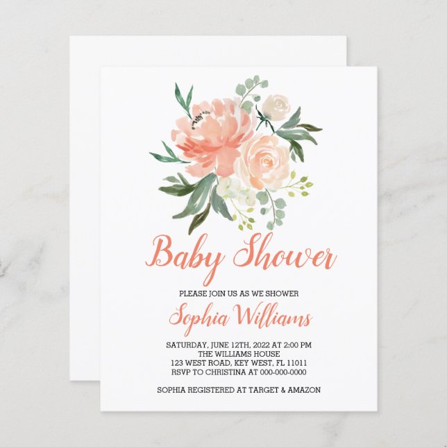 Budget Peaches And Cream Baby Shower Invitation (Front/Back)