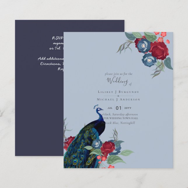 BUDGET  Peacock Blue Burgundy Winter Fall Wedding (Front/Back)