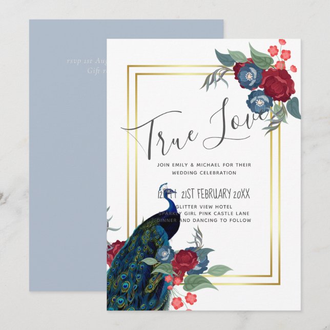 BUDGET  Peacock Blue Burgundy Winter Fall Wedding (Front/Back)