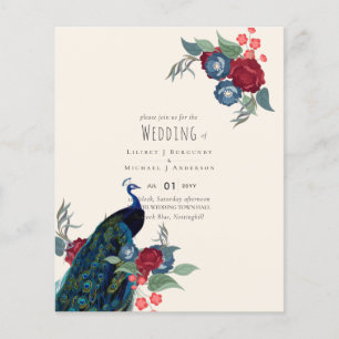 BUDGET  Peacock Blue Burgundy Winter Fall Wedding Flyer