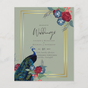 BUDGET Peacock Blue Burgundy Winter Fall Wedding Flyer