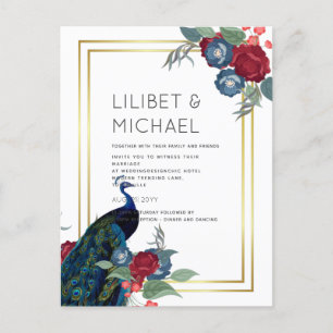 BUDGET  Peacock Blue Burgundy Winter Fall Wedding Postcard