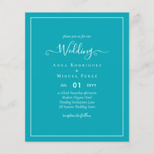 BUDGET Peacock Blue Teal Monochrome Wedding Flyer