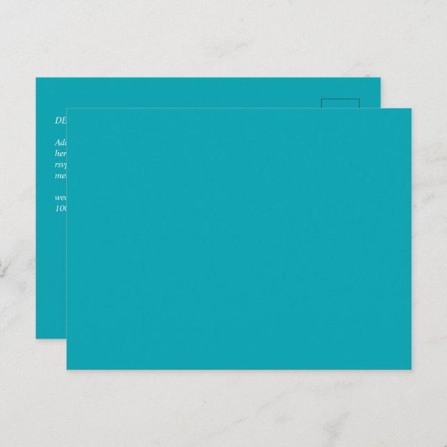 BUDGET Peacock Blue Teal Monochrome Wedding Postcard (Front/Back)