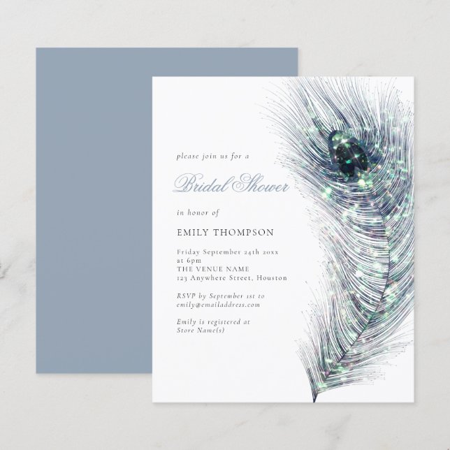 Budget Peacock Feather Bridal Shower Invitation (Front/Back)