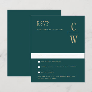 BUDGET Peacock TEAL Green Gold Wedding RSVP