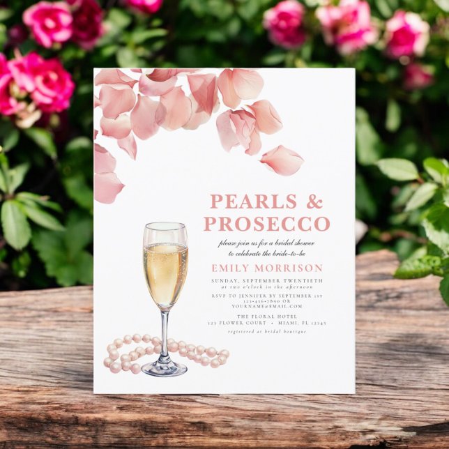 Budget Pearls & Prosecco Bridal Shower Invitation Flyer (Creator Uploaded)