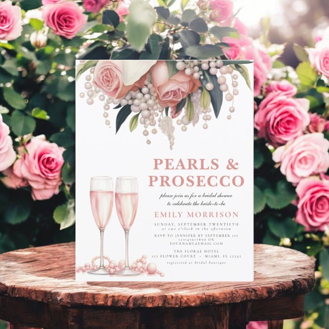 Budget Pearls & Prosecco Bridal Shower Invitation Flyer (Creator Uploaded)