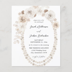 Budget Pearls & White Floral Wedding Flyer