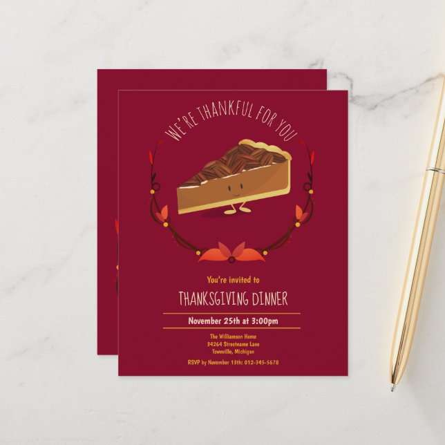 Budget Pecan Pie Dessert Thanksgiving Invitation (Front/Back In Situ)