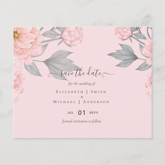 BUDGET  PEONIES Pink Sage Peach Wedding Flyer (Front)