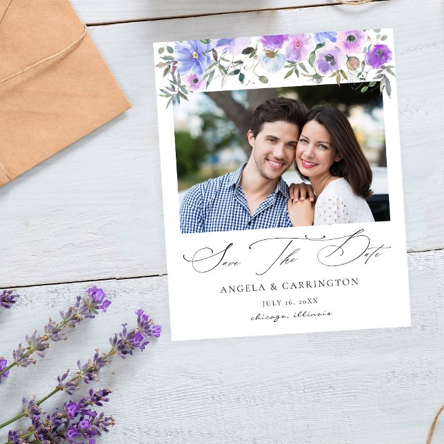 Budget Peri & Purple Floral Save the Date Photo Flyer (Creator Uploaded)