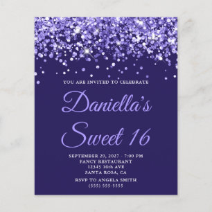 Budget Periwinkle Glitter Purple Sweet 16 Invite
