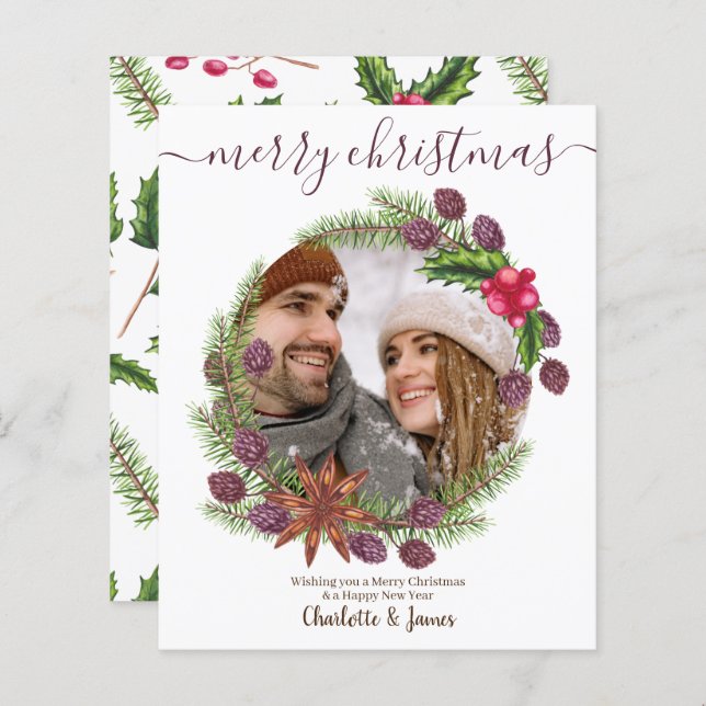 BUDGET Personalised Photo Christmas Holly Wreath (Front/Back)