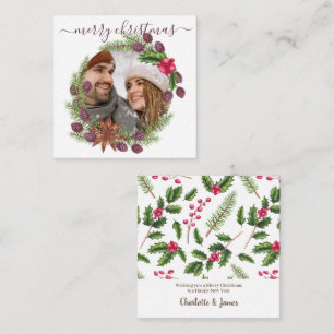 BUDGET Personalised Photo Christmas Holly Wreath Card