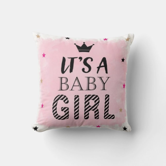 Budget personalized baby girl birth cushion  (Front)