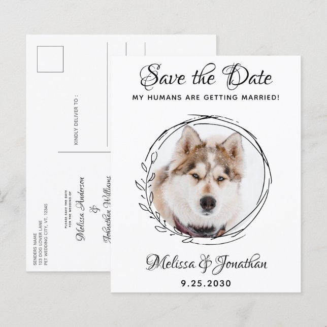 Budget Pet Dog Wedding Botanical Save The Date (Front/Back)