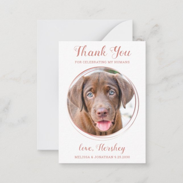 Budget Pet Photo Dog Wedding Rose Gold Thank You Card (Front)