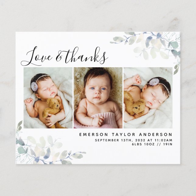 Budget Photo Baby Thank You Card | Eucalyptus (Front)