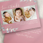 Budget Photo Baby Thank You Card | Pink Eucalyptus<br><div class="desc">A modern eucalyptus photo baby thank you card. The photographs of the models are for illustrative purposes and can be changed to your own. **PLEASE READ BEFORE PURCHASING** 1. Budget stationery measures 4.5" x 5.6" and fits inside an A6 envelope. You can add white envelopes to your order. 2. Each...</div>