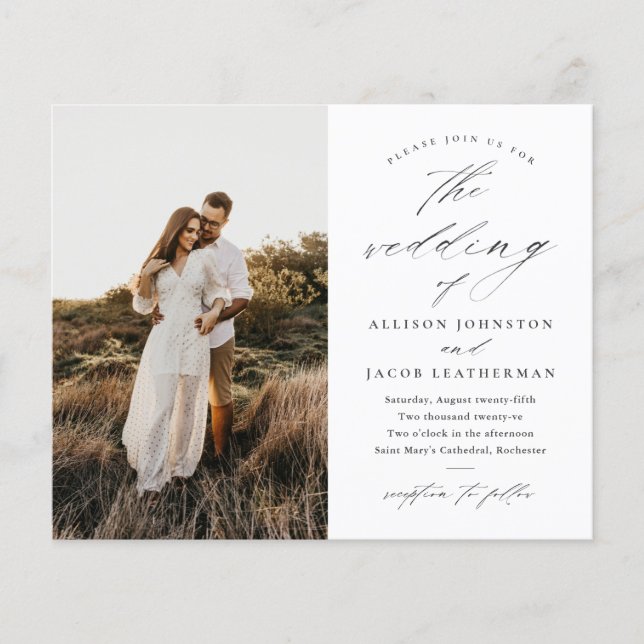 Budget Photo Black and White Wedding Invitation (Front)