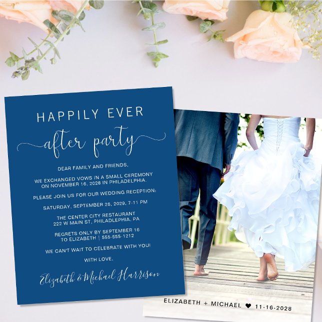 Budget Photo Blue Wedding Reception Invitation (Your love story deserves a grand celebration!)
