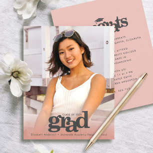 Budget photo blush pink graduation bold invitation