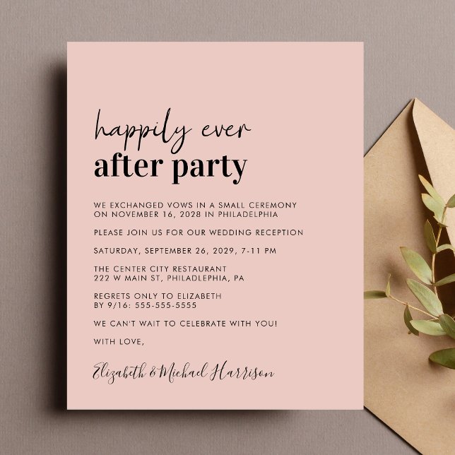 Budget Photo Blush Wedding Reception Invitation (A chic budget-friendly Happily Ever After Party invitation for your wedding celebration)