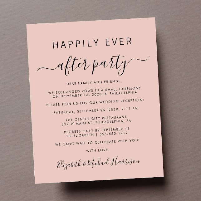 Budget Photo Blush Wedding Reception Invitation (A chic budget-friendly Happily Ever After Party invitation for your wedding celebration)