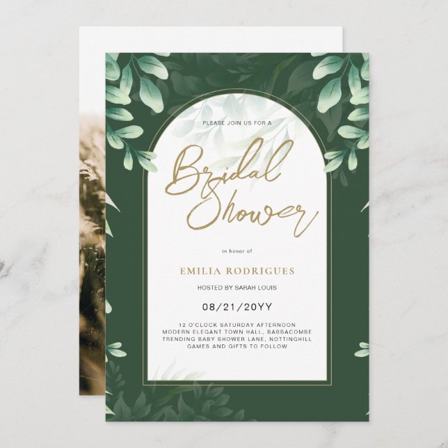 Budget Photo Bridal Shower Invitation Rustic Leaf (Front/Back)