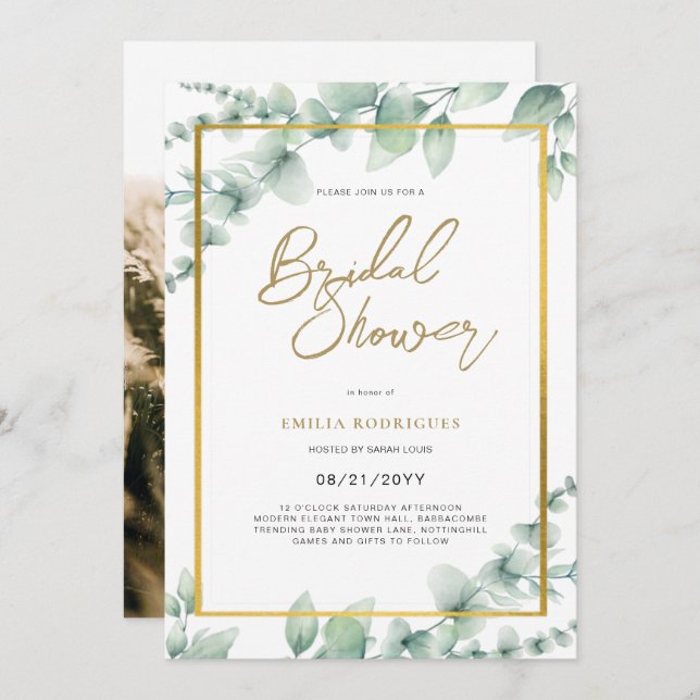 Budget Photo Bridal Shower Invitation Rustic Leaf (Front/Back)