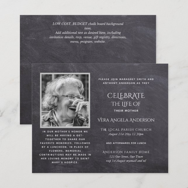 BUDGET PHOTO Celebration of Life INVITATIONS (Front/Back)