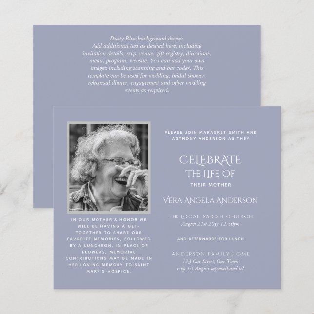 BUDGET PHOTO Celebration of Life INVITATIONS (Front/Back)