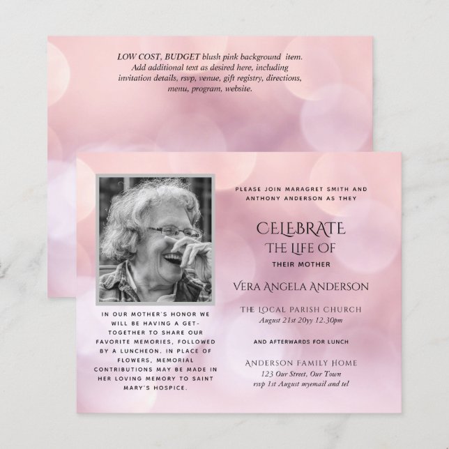 BUDGET PHOTO Celebration of Life INVITATIONS (Front/Back)