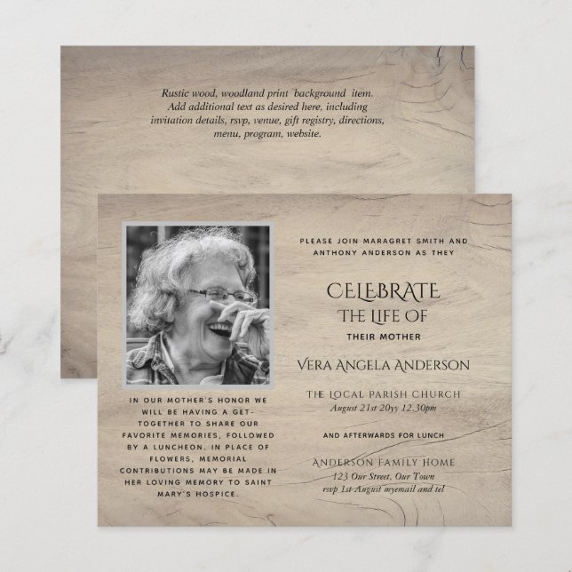 BUDGET PHOTO Celebration of Life INVITATIONS (Front/Back)