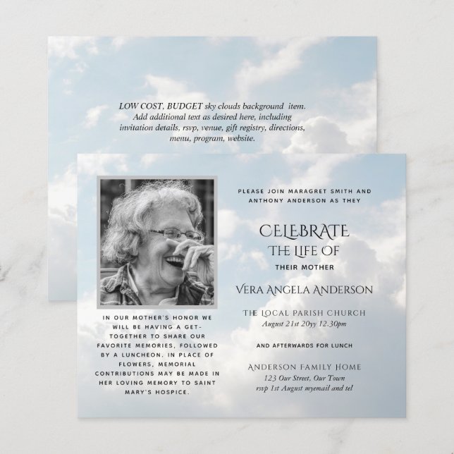 BUDGET PHOTO Celebration of Life INVITATIONS (Front/Back)