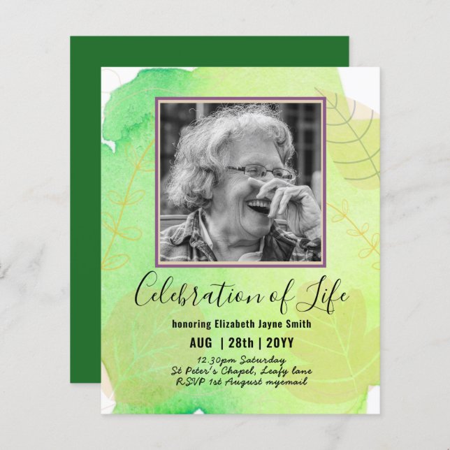 BUDGET PHOTO Celebration of Life INVITATIONS (Front/Back)