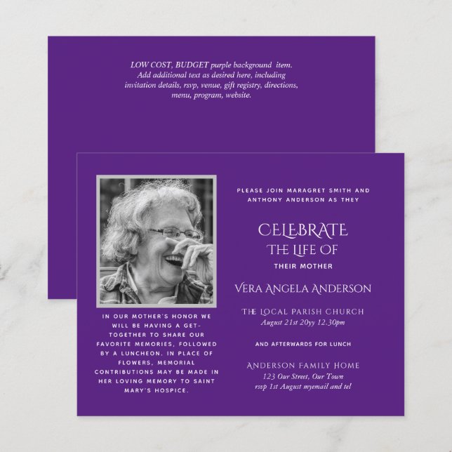 BUDGET PHOTO Celebration of Life INVITATIONS (Front/Back)