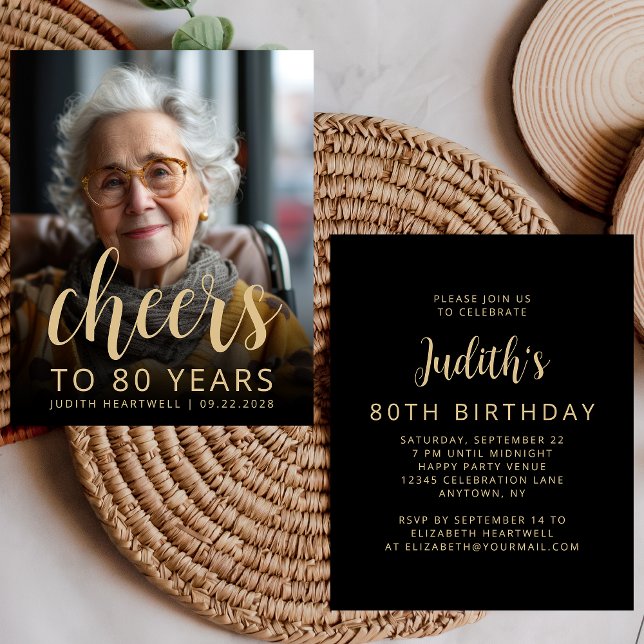 Budget Photo Cheers 80th Birthday Party Invite (Creator Uploaded)