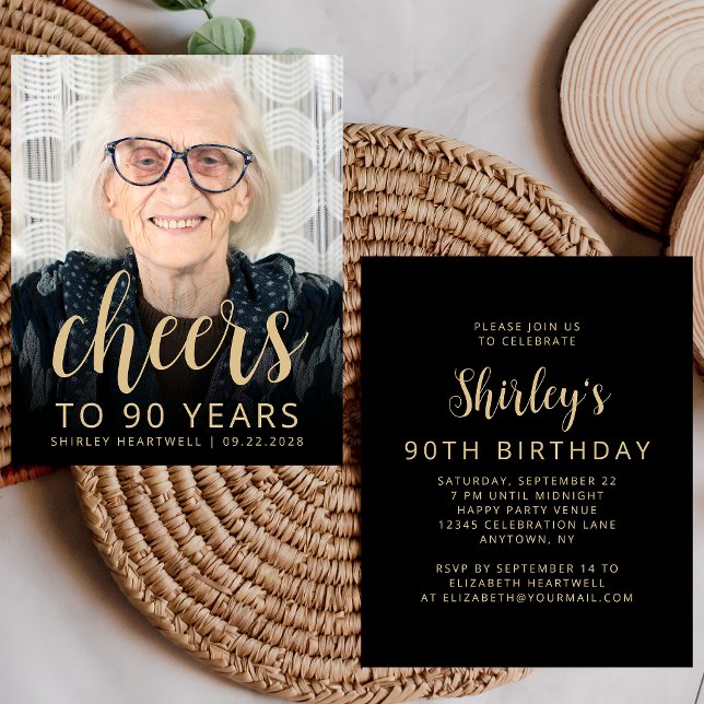 Budget Photo Cheers 90th Birthday Party Invite (Creator Uploaded)