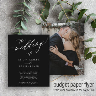 Budget photo chic script black wedding invitation flyer