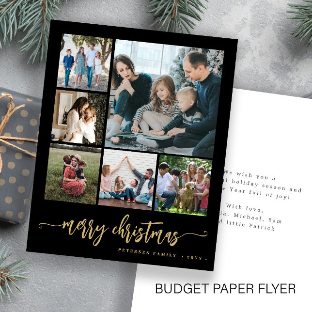 Budget photo Christmas gold black Holiday Card (Creator Uploaded)