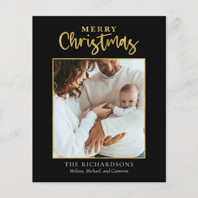 Budget Photo Christmas Gold Foil Modern Card (Front)