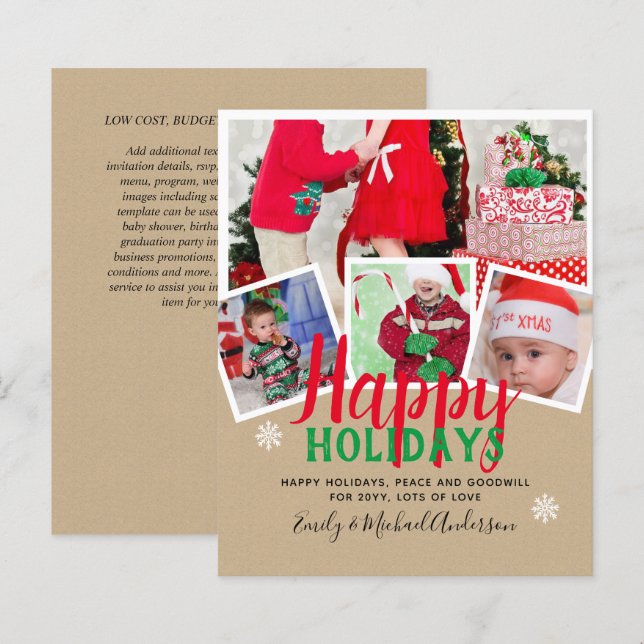 BUDGET Photo Christmas Holidays Cards - Collage (Front/Back)
