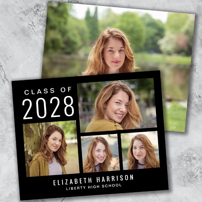 Budget Photo Collage Black Graduation Announcement (Creator Uploaded)
